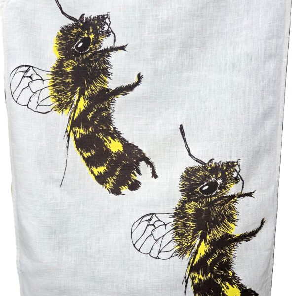 2 Honey Bees White Linen Tea Towel