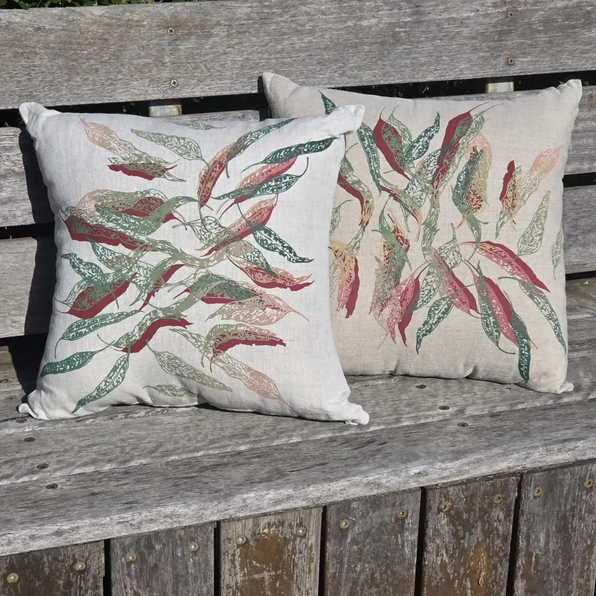 Fallen Leaves Pink Autumn Oatmeal & Flax Linen Cushion Covers