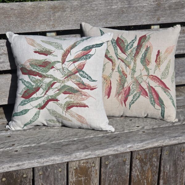 Fallen Leaves Pink Autumn Oatmeal & Flax Linen Cushion Covers