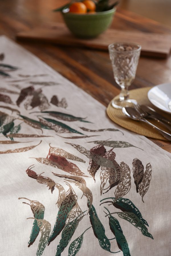Fallen Leaves Brown-Oatmeal Linen Table Runner