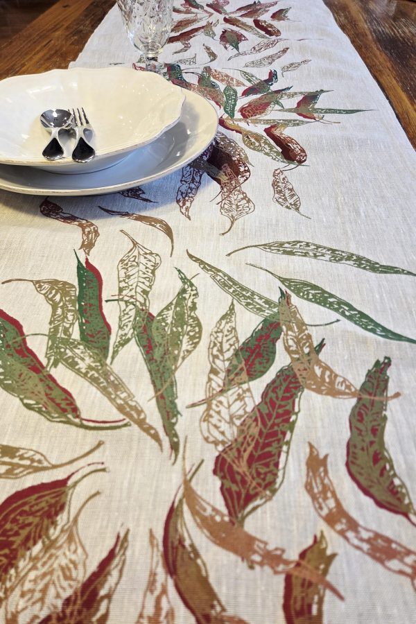 Fallen Leaves (Pink Autumn) Oatmeal Linen Table Runner