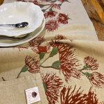 Red Wildfire Blossoms Flax Linen Table Runner