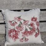 French Linen Red Wildfire Blossoms Cushion Cover