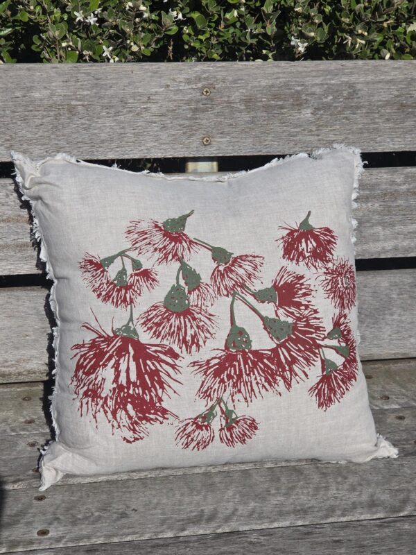 French Linen Red Wildfire Blossoms Cushion Cover
