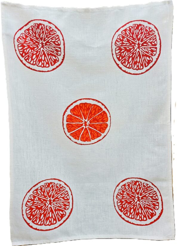 Oranges & Oranges White Linen Tea Towel
