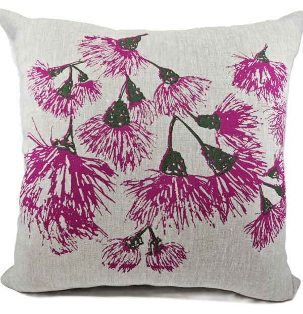 Silver Princess Blossoms Oatmeal Linen Cushion Cover