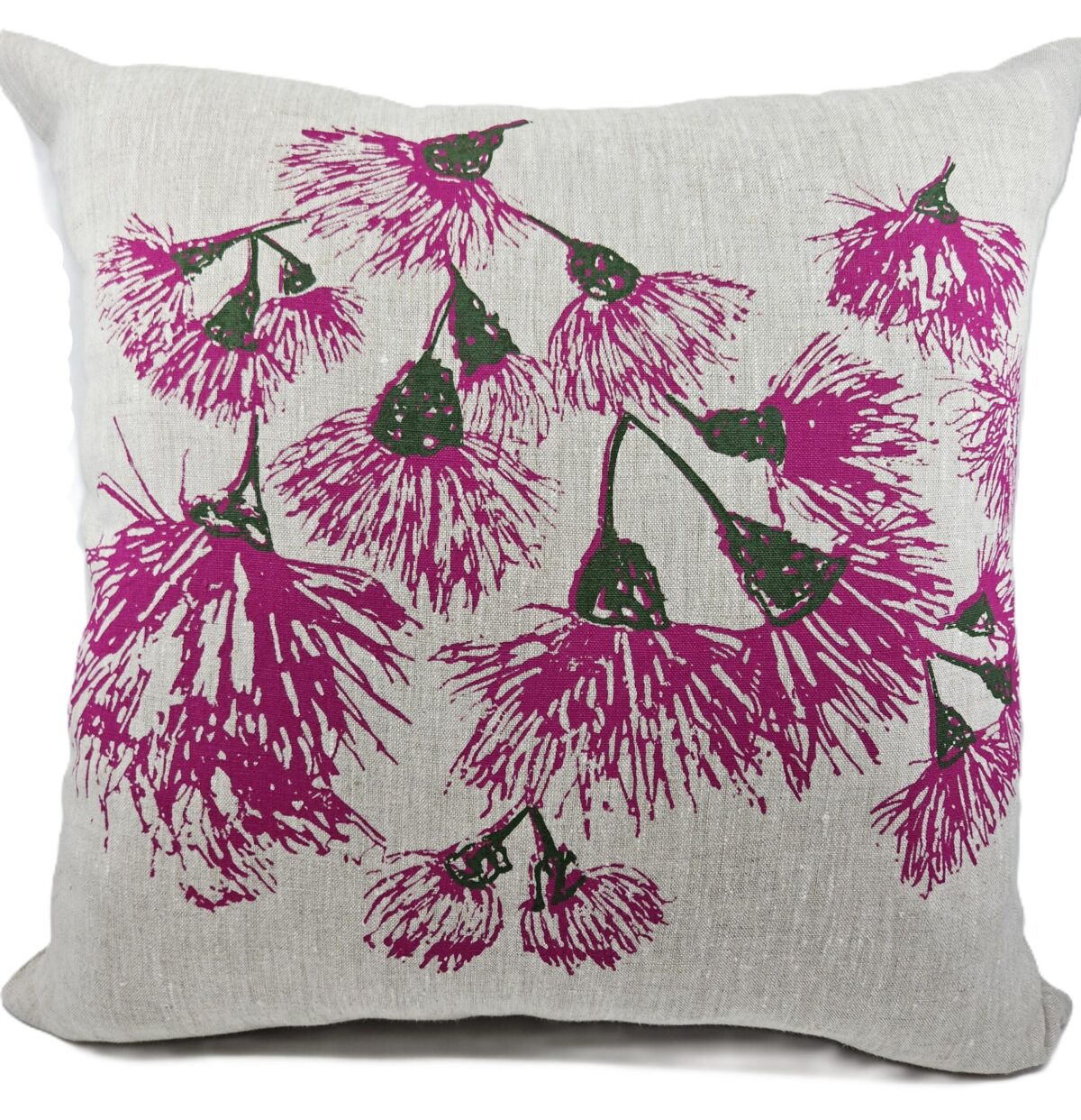 Silver Princess Blossoms Oatmeal Linen Cushion Cover