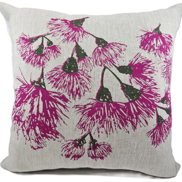 Silver Princess Blossoms Oatmeal Linen Cushion Cover