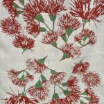 Red Wildfire Blossoms Oatmeal Linen Tea Towel