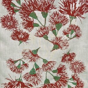 Red Wildfire Blossoms Oatmeal Linen Tea Towel