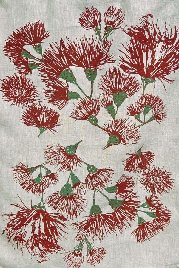 Red Wildfire Blossoms Oatmeal Linen Tea Towel