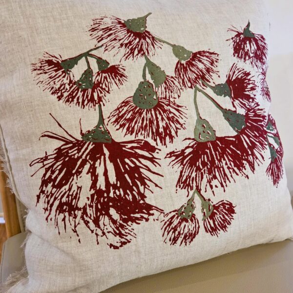 Red Wildfire Blossoms French Linen Cushion Cover