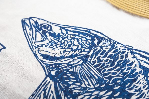 Barramundi Marine Blue- Natural White Linen Table Runner