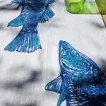 Teal Marine Blue Colourway on Blue Flax Linen
