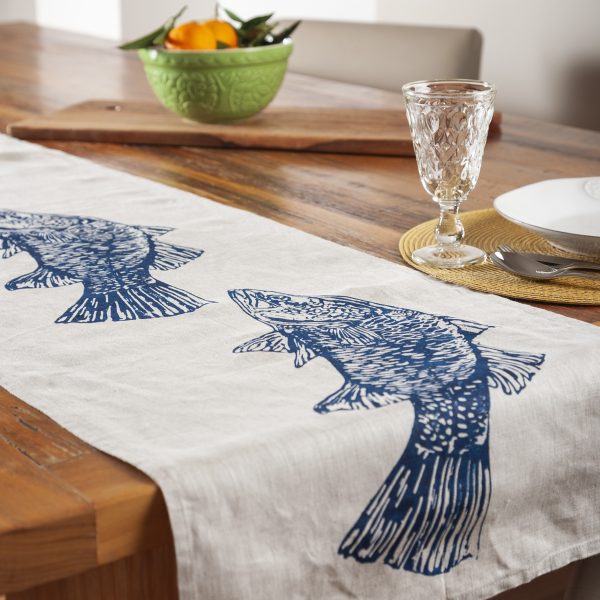 Marine B-Oatmeal Linen Table Runner