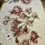 Red Wildfire Blossom Festive Oatmeal Linen Table Runner