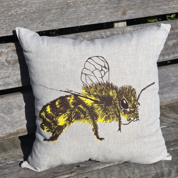 Honey Bee Oatmeal Linen Cushion Cover