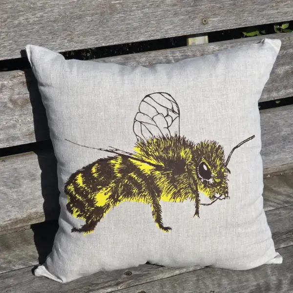 Honey Bee Oatmeal Linen Cushion Cover