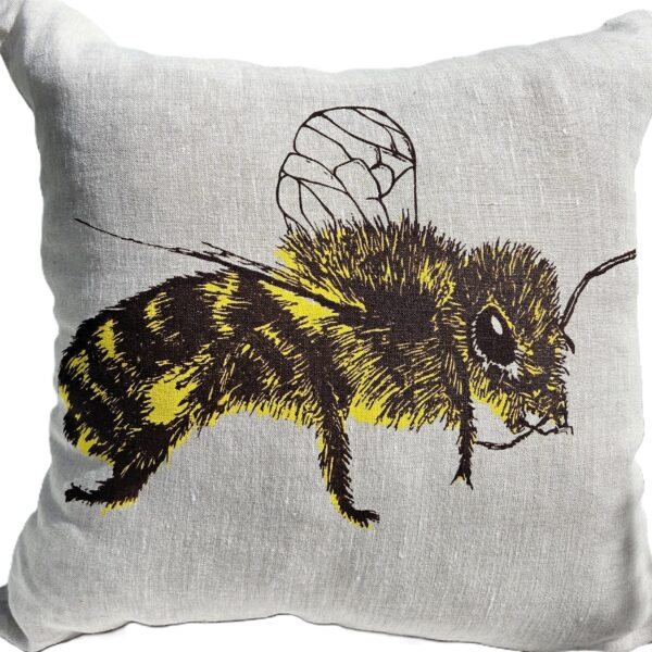 Honey Bee Oatmeal Linen Cushion Cover