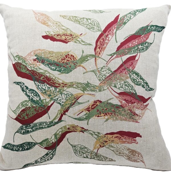 Pink Autumn Fallen Leave Flax Linen Cushion Cover
