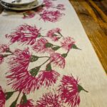 Silver Princess Blossoms Oatmeal Linen Table Runner