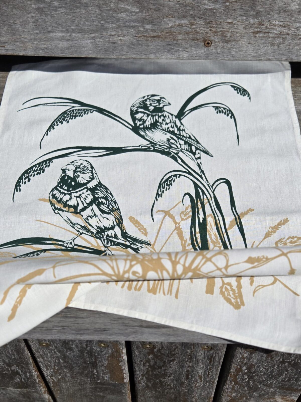 100% Linen Tea Towel Two Finches