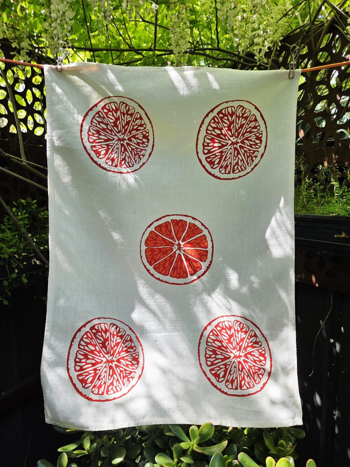 Linen Tea Towel Oranges and Oranges