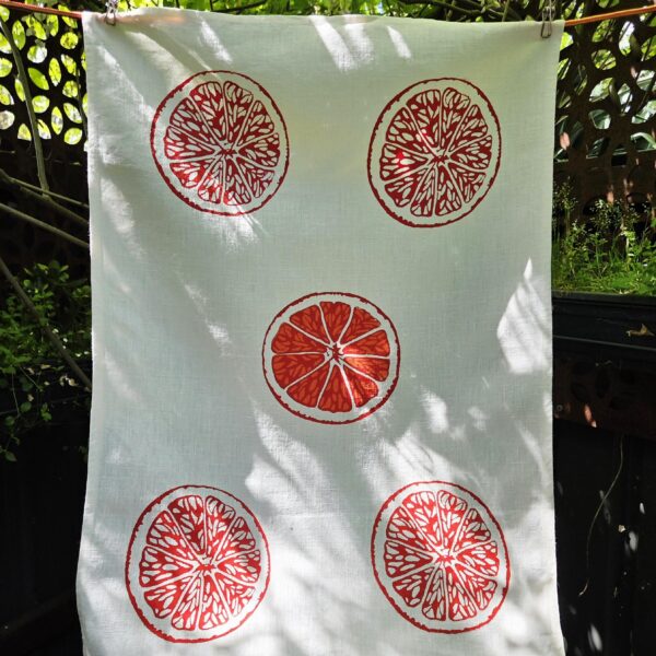 Linen Tea Towel Oranges and Oranges