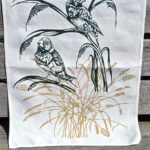 100% Hand printed Linen Tea Towel- Two Finches